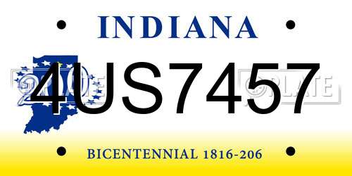 4US7457 Indiana License Plate