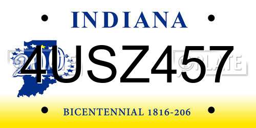 4USZ457 Indiana License Plate