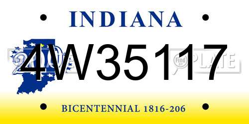 4W35117 Indiana License Plate