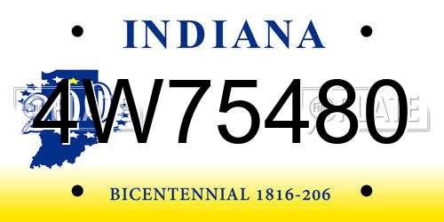 4W75480 Indiana License Plate