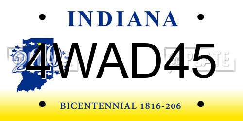 4WAD45 Indiana License Plate