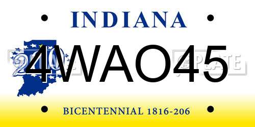 4WAO45 Indiana License Plate
