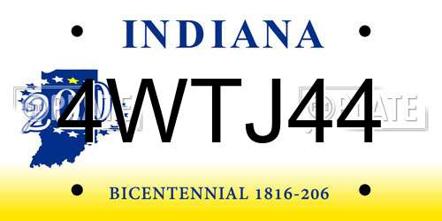 4WTJ44 Indiana License Plate
