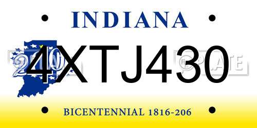 4XTJ430 Indiana License Plate