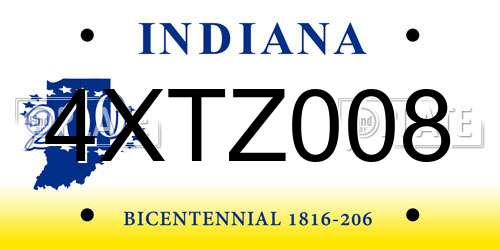4XTZ008 Indiana License Plate