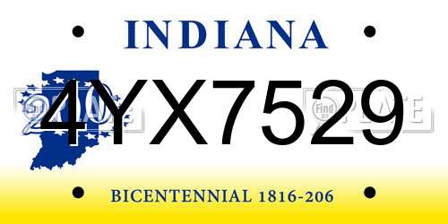 4YX7529 Indiana License Plate