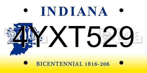 4YXT529 Indiana License Plate