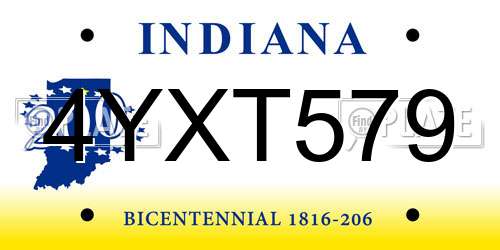 4YXT579 Indiana License Plate