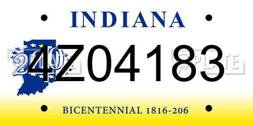 4Z04183 Indiana License Plate