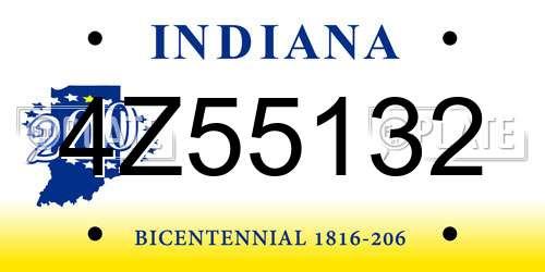 4Z55132 Indiana License Plate