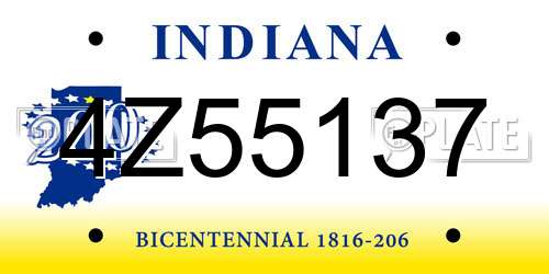 4Z55137 Indiana License Plate