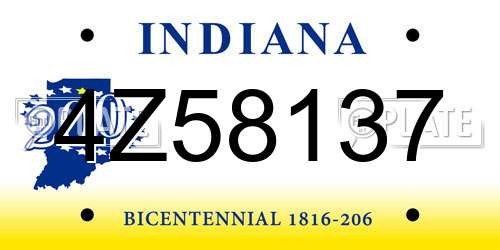 4Z58137 Indiana License Plate