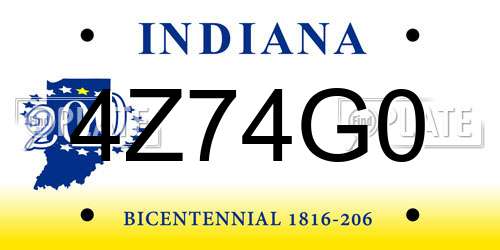 4Z74G0 Indiana License Plate