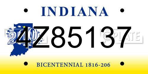 4Z85137 Indiana License Plate