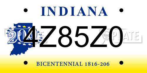 4Z85Z0 Indiana License Plate