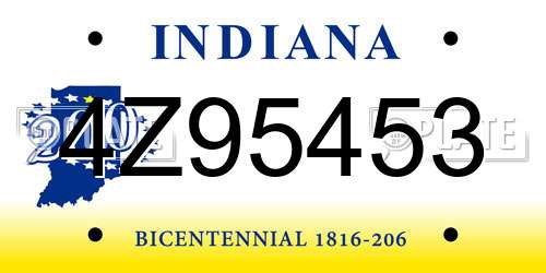 4Z95453 Indiana License Plate
