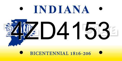 4ZD4153 Indiana License Plate