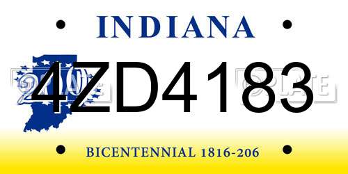 4ZD4183 Indiana License Plate