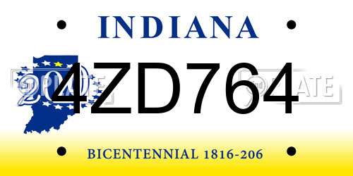 4ZD764 Indiana License Plate