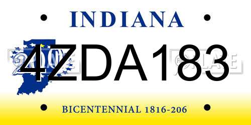 4ZDA183 Indiana License Plate