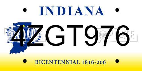 4ZGT976 Indiana License Plate