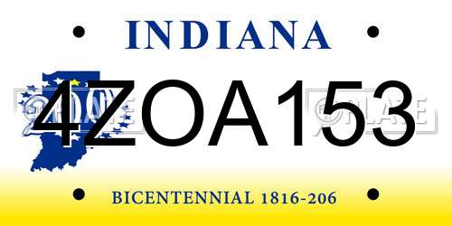 4ZOA153 Indiana License Plate