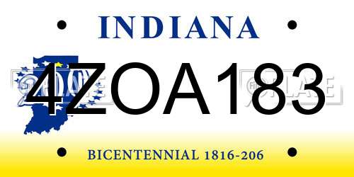 4ZOA183 Indiana License Plate