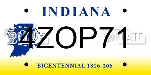 4ZOP71 Indiana License Plate