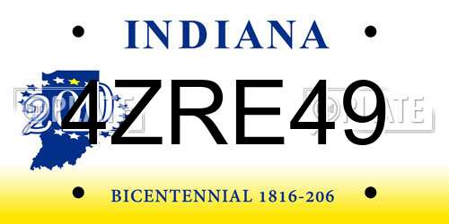4ZRE49 Indiana License Plate