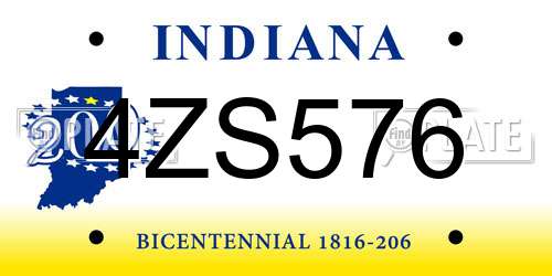 4ZS576 Indiana License Plate