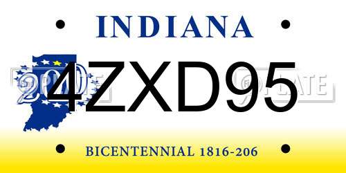 4ZXD95 Indiana License Plate