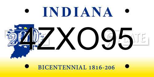 4ZXO95 Indiana License Plate