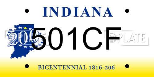 501CF Indiana License Plate