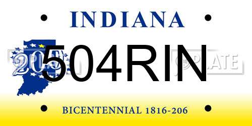 504RIN Indiana License Plate