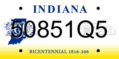 50851Q5 Indiana License Plate