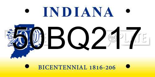 50BQ217 Indiana License Plate