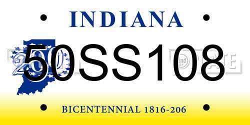50SS108 Indiana License Plate