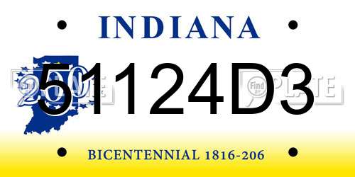 51124D3 Indiana License Plate