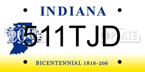 511TJD Indiana License Plate