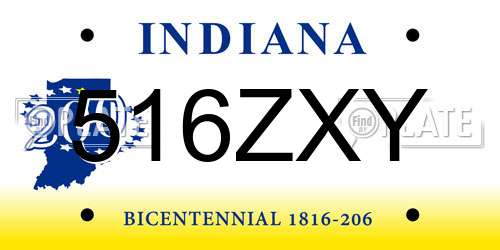 516ZXY Indiana License Plate
