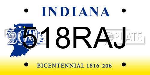 518RAJ Indiana License Plate