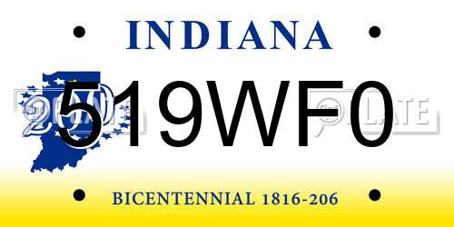 519WF0 Indiana License Plate