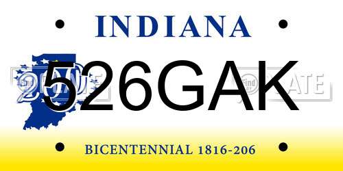 526GAK Indiana License Plate