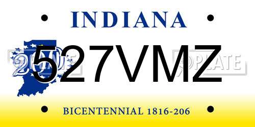 527VMZ Indiana License Plate