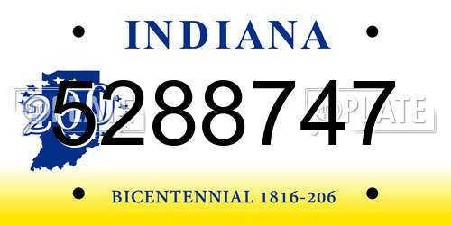 5288747 Indiana License Plate