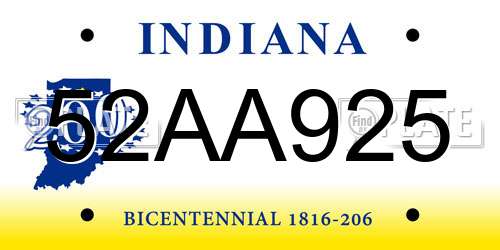 52AA925 Indiana License Plate