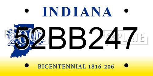 52BB247 Indiana License Plate
