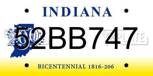 52BB747 Indiana License Plate