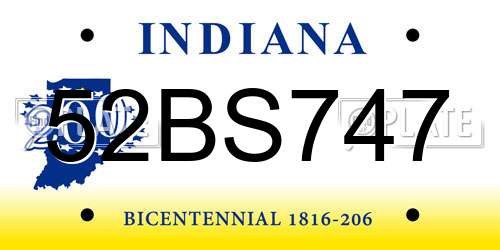 52BS747 Indiana License Plate