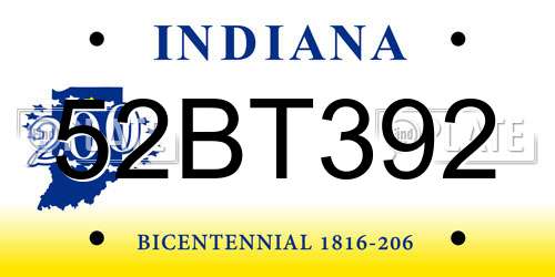 52BT392 Indiana License Plate